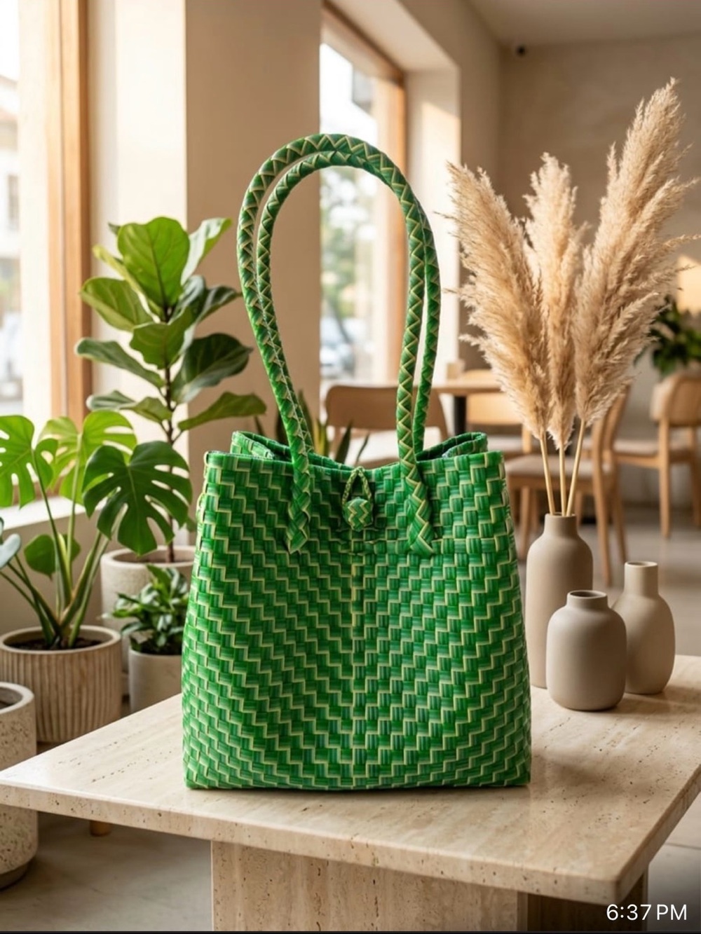 Green Woven Tote Bag - Stylish Everyday Handbag